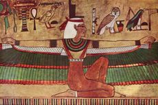 لوحة للإلهة إيزيس (1380 - 1385 ق.م.). ارتدى كهنة طائفتها الكتان الأبيض.