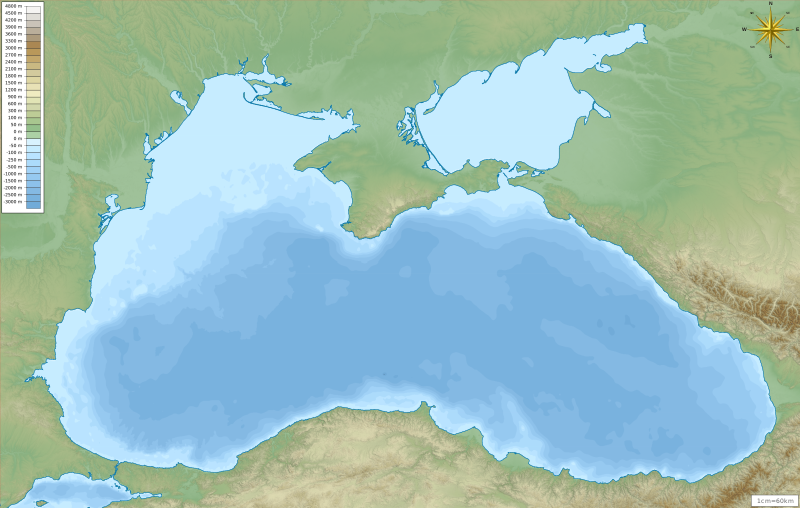ملف:Map of the Black Sea with bathymetry and surrounding relief.png
