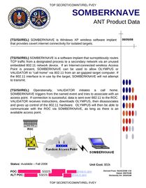 SOMBERKNAVE – Software implant for Windows XP that provides covert Internet access for the NSA's targets