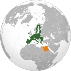 Map indicating locations of الاتحاد الأوروپي and مصر