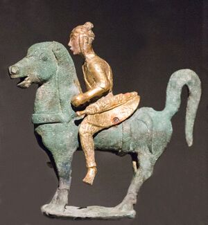 Dian horserider, from a bronze cowry container