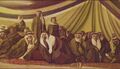 الشيخ عجيل الياور الجربا في مجلسه ومعه شيوخ وفرسان قبيلة شمر.
