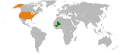 Map indicating locations of Mali and USA