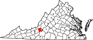 Map of Virginia highlighting Roanoke County