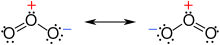 Resonance structures of ozone with lone pairs indicated