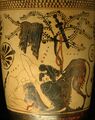 White-ground lekythos, ca. 500-475 BC, from Athens, by Diosphos Painter. Currently held in the Louvre, Department of Greek, Etruscan and Roman Antiquities, Sully, 1st floor, room 39, case 5