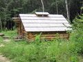 Timber-cutter's mountain log cabin at the Museum of Folk Architecture, Pyrohiv, Ukraine.
