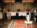 Ceaușescu with the 1986 European Champion's Cup winner team Steaua Bucharest