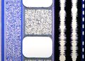 Two different 2D barcodes used in film: Dolby Digital between the sprocket holes with the "Double-D" logo in the middle, and Sony Dynamic Digital Sound in the blue area to the left of the sprocket holes