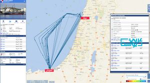 خريطة توضح حركة السفن من ميناء العريش إلى ميناء حيفا.