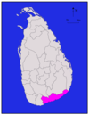 Area map of Hambantota District, lying along the coast from south to south east, in the Southern Province of Sri Lanka