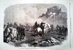 التجريدة البريطانية على الحبشة : لواء الصواريخ البحري يطلق صواريخ على صنعفي (1868).
