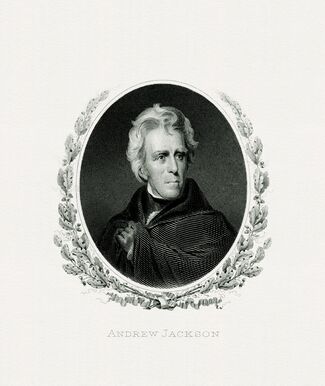 Engraved portrait of Jackson as president by the Bureau of Engraving and Printing. This portrait has appeared on the $20 bill since 1929.[327]