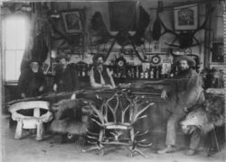 Interior of Seth Kinman's Table Bluff Hotel and Saloon in Table Bluff, California، 1889