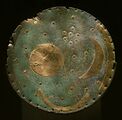 Photo of the Nebra disc on display at the Halle State Museum of Prehistory