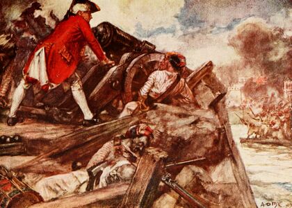 Robert Clive fires a cannon in the Siege of Arcot.