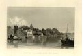 An 1810 engraving of the town of كان‌پور كما تبدو من نهر الگانج.