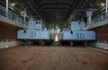 Two landing craft in the well deck of the Mistral