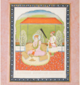 Guru Angad Seated on a Terrace Beneath a Canopy With an Attendant, Punjab Plains, circa 1830.