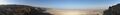 Panorama of the Dead Sea from Masada, facing northeast. The area between the two is visible, as well as Jordan in the background.