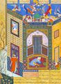 Illustration from Jami's Rose Garden of the Pious, 1553. The image blends Persian poetry and Persian miniature into one, as is the norm for many works of Persian literature.
