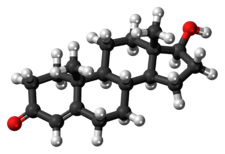 A ball-and-stick model of testosterone.