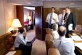 President Obama with Gibbs aboard Air Force One during their flight. (4/3/09)