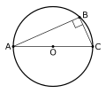 Thales' theorem: if AC is a diameter, then the angle at B is a right angle.