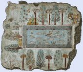 Fresco which depicts the pool in Nebamun's estate garden; 1350 BCح. 1350 BC; painted plaster; height: 64 cm (maxim); British Museum (London)