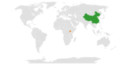 Map indicating locations of China and Uganda