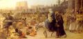 الفنان المستشرق البريطاني إدوين لونگ، 1883، يبين الوصول إلى مصر؛ والأوثان مازالت سليمة.