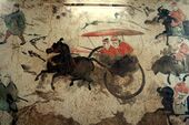 A section of an Eastern Han (25–220 AD) fresco of 9 chariots, 50 horses, and over 70 men, from a tomb in Luoyang, China