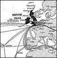 19th Century map showing the early telegraph cables which connected Britain with the rest of the World.