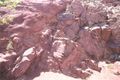 Nonconformity between the Pennsylvanian Fountain Formation (left) and Precambrian Gneiss (left) at Red Rocks Park, near Golden, Colorado