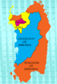 The political situation in Sardinia after 1324 when the Aragonese conquered the Pisan territories of Sardinia, which included the defunct Judicate of Cagliari and Gallura.