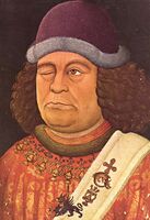 Oswald von Wolkenstein—portrait from the Innsbrucker Handschrift, 1432—wearing the Order of the Dragon chain