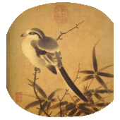 Li Anzhong's Bird on a Branch; it has a circular shape because this was initially painted for a circular fan.