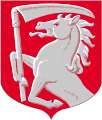 A horse holding scythe in the coat of arms of Orimattila