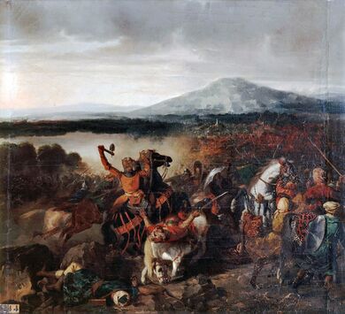 Painting of mounted battle