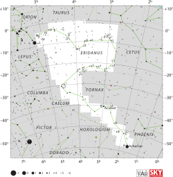 Diagram showing star positions and boundaries of the Eridanus constellation and its surroundings