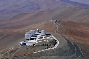 The four VLTs and ATs and the VST on the main peak and VISTA in the background