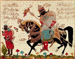 رسم تخيلي لعنترة بن شداد بريشة محمد حرب (أبو صبحي التيناوي)
