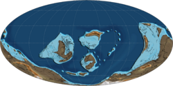 Mollweide Paleographic Map of Earth, 465 Ma (Darriwilian Age).png