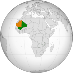 Map indicating locations of مالي and موريتانيا