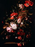 Willem van Aelst, Still life with a watch (c. 1665), with typical dark background.