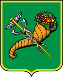 Vert bordure or, a caduceus argent and or, and a cornucopia or with fruits and vegetables proper saltirewise.