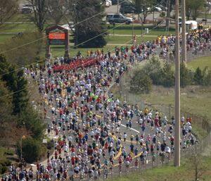 Runners participating in Spokane's annual Lilac Bloomsday Run
