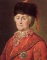 Portrait by Mikhail Shibanov of Catherine II in traveling-costume, 1787.