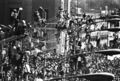 Egyptians crowd the tops of telegraph poles in Cairo, Egypt on Oct. 1, 1970, for a grandstand view of President Gamal Abdel Nasser’s funeral procession. (AP Photo/Eddie Adams)