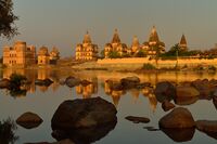 Chhatris (Cenotaphs) on the bank of Betwa River, Orcha, Madhya Pradesh.
